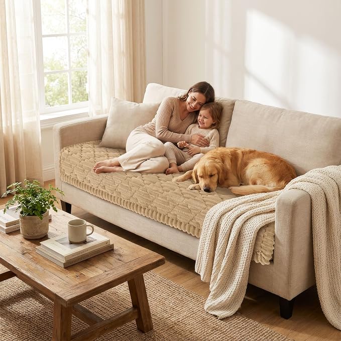 Smiry Couch Cover for Dogs Washable, Non Slip Fuzzy Pet Sofa Protector | Soft Thick Furniture Cover for Sofa, Loveseat and Sectional, Scratch & Pet Hair Resistant (Camel, 35.4" x 82.7") - Image 2