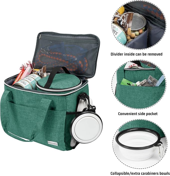 BAGLHER Dog Travel Bag Backpack Pet Supplies Backpack Pet Accessories Storage Bag 5-Piece Set With Shoulder Strap 2 Lined Pet Food Containers 2 Foldable Feeding Bowls Essential Kit for Pet travel - Image 3