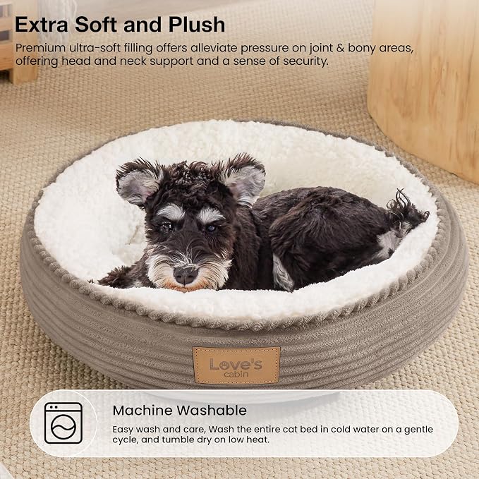 Love's cabin Round Donut Cat and Dog Cushion Bed, 24in Pet Bed for Small or Medium Dogs, Anti-Slip & Water-Resistant Bottom, Soft Durable Fabric Pet Beds, Washable Calming Cat Bed Khaki - Image 7