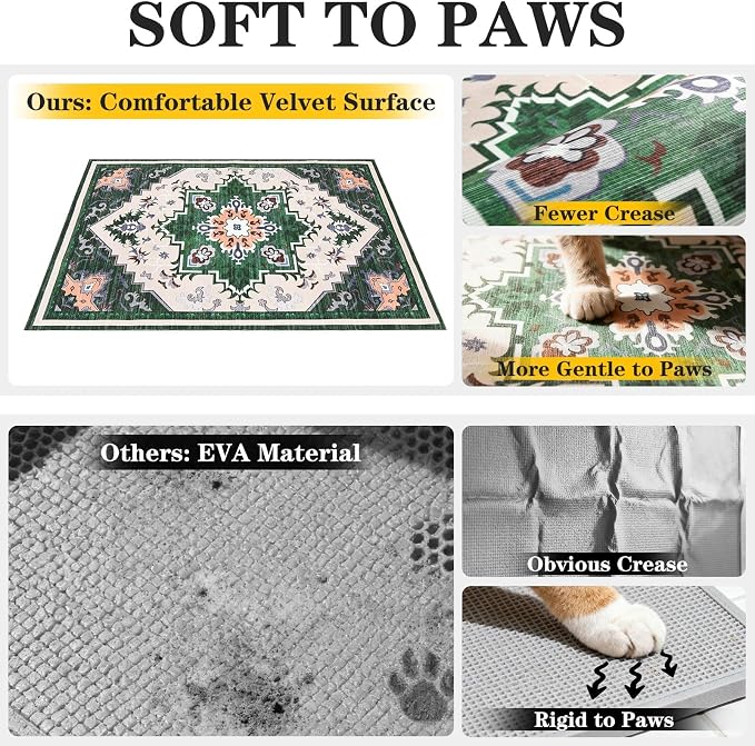 EXPAWLORER Cat Litter Mat, 20”x32” Small Non-Slip Urine Waterproof Litter Trapping Mat Easy to Clean Washable Litter Box Mat for Floor Soft on Kitty Paws, Indoor Food Mats Rug Pads for Bathroom Green - Image 4