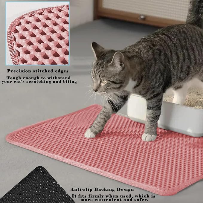 HCY&WLD Cat Litter Mat, Honeycomb Double Layer Litter Trapping Mat | Safe Materials, Soft on Paws, Waterproof Urine Proof Non-Slip, Protects Floors, Less Waste, Easy to Clean, Pink, 45" x 26" - Image 4