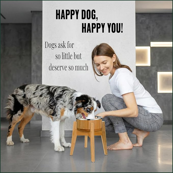 Elevated Dog Bowl for Mid-Large Breed, (12-Inch High, 64-oz) | Raised Food and Water Bowl with Stand, Flip-Resistant - Real Bamboo and Stainless Steel - Image 8