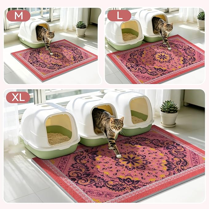 Cat Litter Mat, 24"x15" High-Density PVC Cat Litters Trapping Mat, Waterproof & Non-Slip Backing, Litter Box Catcher, Soft on Kitty Paws, Easy Washable Pet Supplies Pink - Image 7