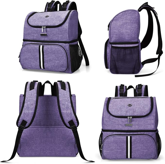 BAGLHER Pet Travel Bag, Double-Layer Pet Supplies Backpack (for All Pet Travel Supplies), Pet Travel Backpack with 2 Silicone Collapsible Bowls and 2 Food Baskets Purple - Image 2