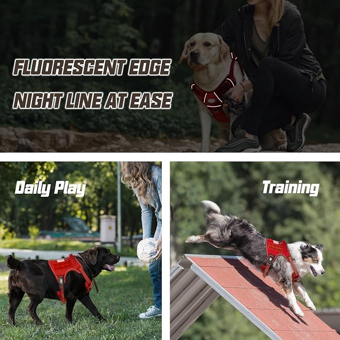 AUROTH Tactical Dog Harness for Large Dogs No Pull Adjustable Pet Harness Reflective K9 Working Training Easy Control Pet Vest Military Service Dog Harnesses Red XL | Easy Control Handle, Adjustable, Reflective, Military K9, for Doberman Husky Walking ... - Image 6
