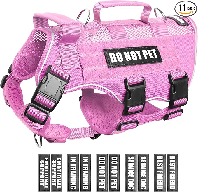 WINSEE Tactical Molle Vest Mesh Dog Harness with 10 Removale Pet Patches | Breathable Service Dog harness with Double Soft Padded Handle for Large Dog, Reflective Military Pet Vest for Walk Hiking by WINSEE