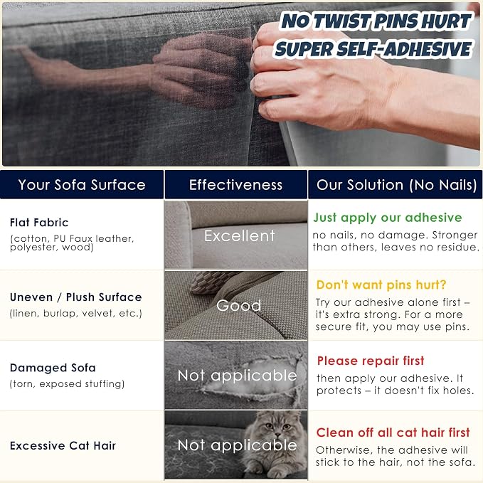 NO PINS Pain 16PC Anti Cat Scratch Furniture Protector (16PC-NO PINS) | High Quality and Transparent Vinyl Anti Cat Scratching - Image 3
