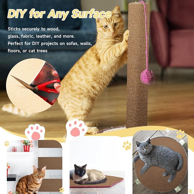 Cat Scratch Furniture Protector, 78.7''x15.8'' Trimmable DIY Self-Adhesive, Durable Corner Scratcher Couch Protectors from Cat Claws for Sofa, Tree Shelves & Scratching Posts (Brown) - Image 4
