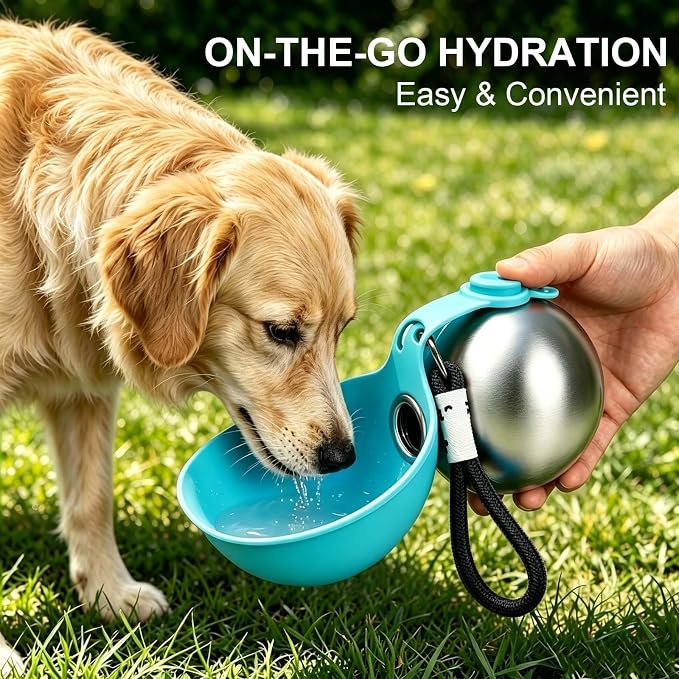 2 in 1 Portable Dog Water Bottle, 11 oz Leak-Proof Stainless Steel Bottle with Food-Grade Collapsible Silicone Bowl, Portable Hydration Gear for Walks, Hikes & Camping, Single Blue Unit - Image 3
