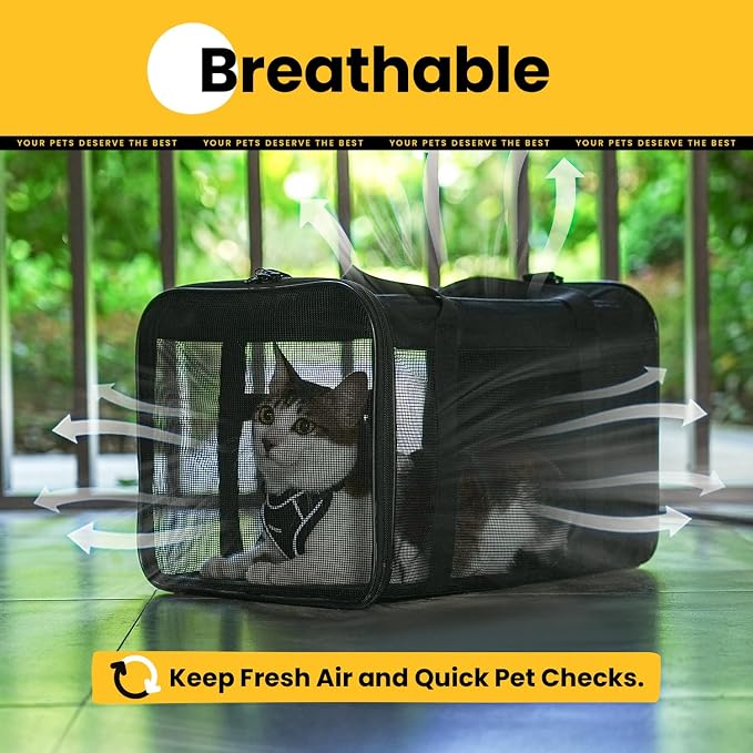 Conlun Cat Carrier Bag,Soft-Sided Pet Carriers for Dogs with 4-Sided Mesh,Airline Approved Cat Transport Carrier for Small&Medium Cats Kitten Puppy Up to 15Lb,Collapsible Cat Travel Carrier-M,Black - Image 3