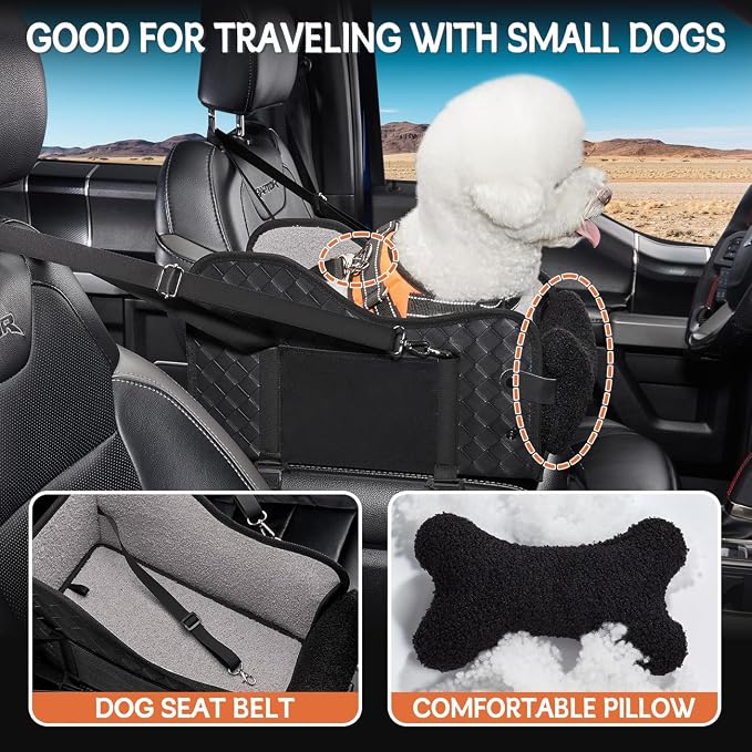TKYZ Center Console Dog Car Seat for Small Dogs,for Car/SUV/Small Truck | Soft Pillow,Double fixation,PU Leather Easy To Clean,Pet Booster with Safety Belt,Puppy Car Seat for Small Dogs 0-11 lbs - Image 4