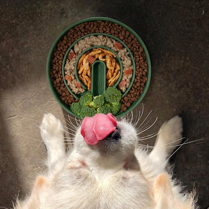 OHMO Slow Feeder Dog Bowl, 7.3" Lick Mat for Dogs, Infinite, Olive Green | Cat Slow Feeder Bowl, Anti Choking, Enrichment Toys, Easy Clean BPA-Free Silicone Feeding Bowl, Boredom and Anxiety Reducer - Image 4