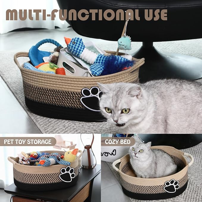 Sea Team Pet Toy Basket with Handles for Cats and Dogs, Flaxen Paw | Large Cotton Rope Storage Bin, Shelf Basket, Organizer for Pet Chew Toys, Foods, 16.5 x 11 x 7 Inches, 4.4 Gallons - Image 6