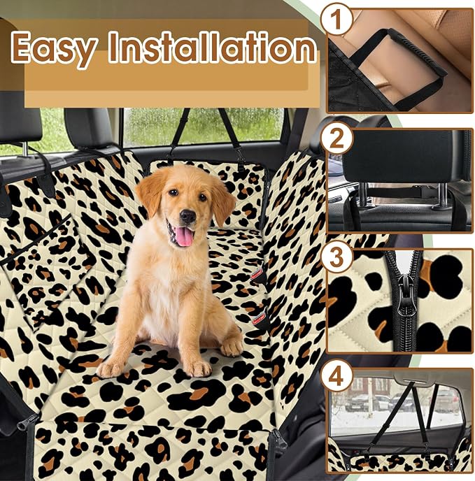 Waterproof Dog Car Seat Cover for Back Seat, Pet Hammock- S, Leopard/Black | Durable waterproof hammock with nonslip design & storage pockets. Protects seats from scratches, fits cars, SUVs & trucks. - Image 5