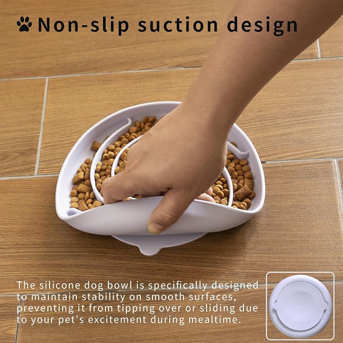 Bifeaw Slow Feeder Dog Bowls, Dishwasher Microwave Safe Silicone Puppy Puzzle Bowl with Non-Slip Design for Eating (White and Purple) - Image 2