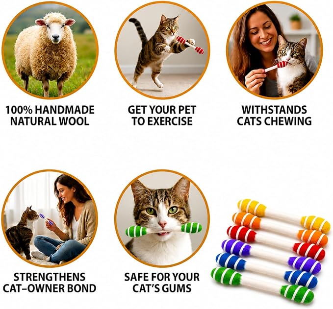 Glaciart One Swabs Cat Toys with Catnip - 6 Pk | Durable for Chew, Cute Cat Toys Interactive Kitty for Boredom, Exercise, & Play | Filled w/Organic Catnip for Anxiety & as Digestive Aid | Gift Idea - Image 3