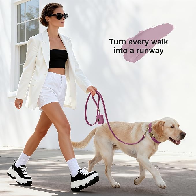 Didog Dog Poop Bag Holder for Leash, Stylish PU Leather, Purplw | Easy Clean for Daily Walking, Quick to Install on Leash & Harness, Easy-Pull with Metal Clip, Includes 1 Roll Pet Waste Bag - Image 4