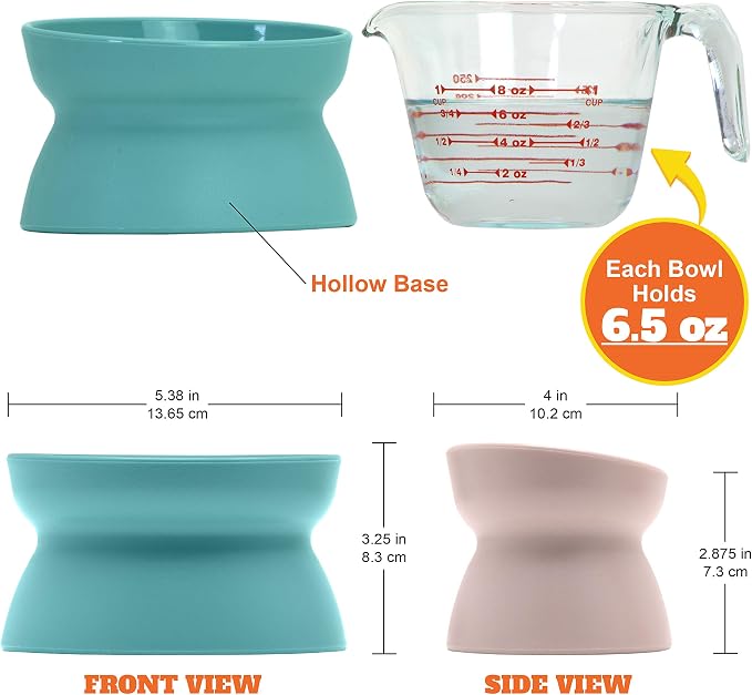 Kitty City Elevated Cat Bowls (Set of 2), Whisker-Friendly Raised Cat Food & Water Dishes, Modern Pedestal Design, Dishwasher Safe, 6.5 oz Each – Teal & Light Pink - Image 2