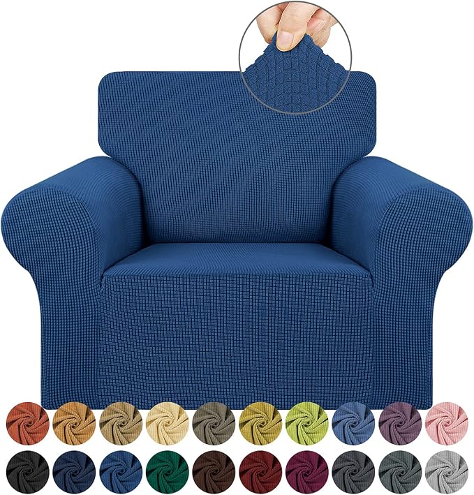 KEKUOU Stretch Chair Sofa Slipcover, Single Couch Cover,Classic Blue | 1-Piece Washable Sofa Cover,Pet Friendly (31"-55") Furniture Protector Soft Jacquard Elastic Bottom for Dogs & Kids by KEKUOU