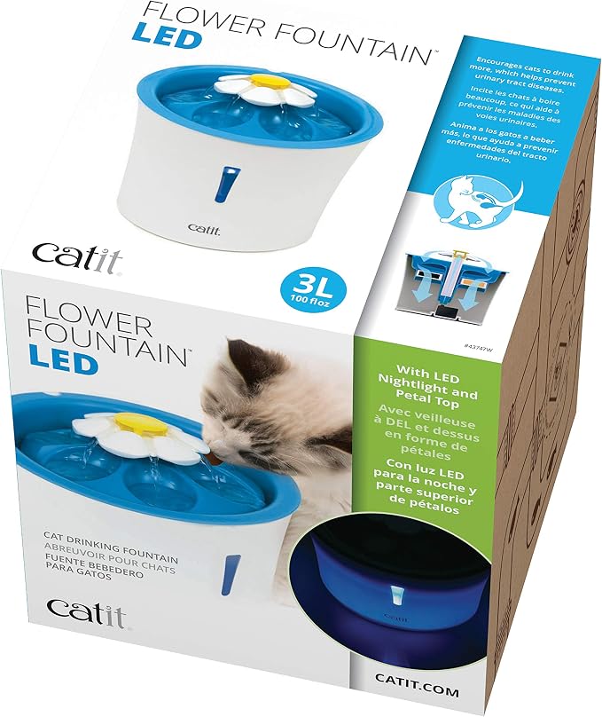 Catit LED Flower Fountain with Triple Action Filter, Cat Drinking Water Fountain, Blue, 3 L, 9.0 x 8.3 x 7.7 Inches(Pack of 6) - Image 11