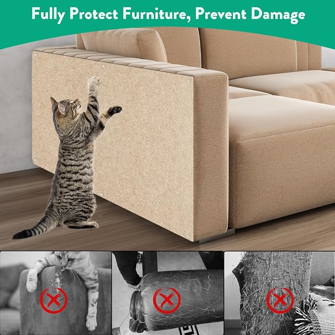 Cat Scratch Mat, 78.7"x15.8" Trimmable Self-Adhesive Cat Scratcher Carpet, DIY Cats Scratch Furniture Protector for Couch, Sofa, Wall & Door, Protector from Cat Claws (Beige) - Image 5