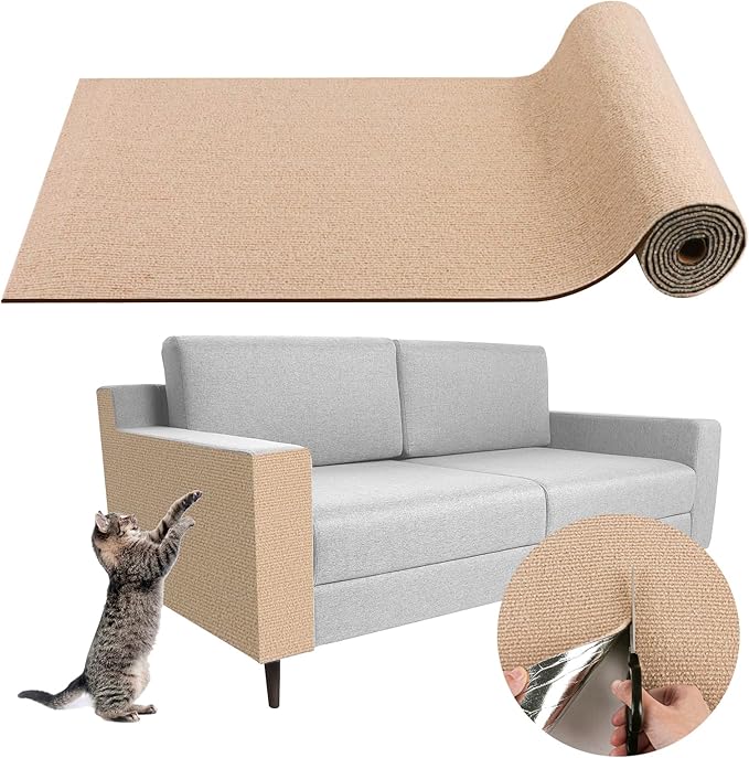 LSGCQ Cat Scratch Mat Self Adhesive Cat Scratch Furniture Protector | Self Adhesive Cat Scratching Mat Replacement for Cat Tree Post Couch Wall Furniture Protector (39.3" x 15.8", Beige) by LSGCQ