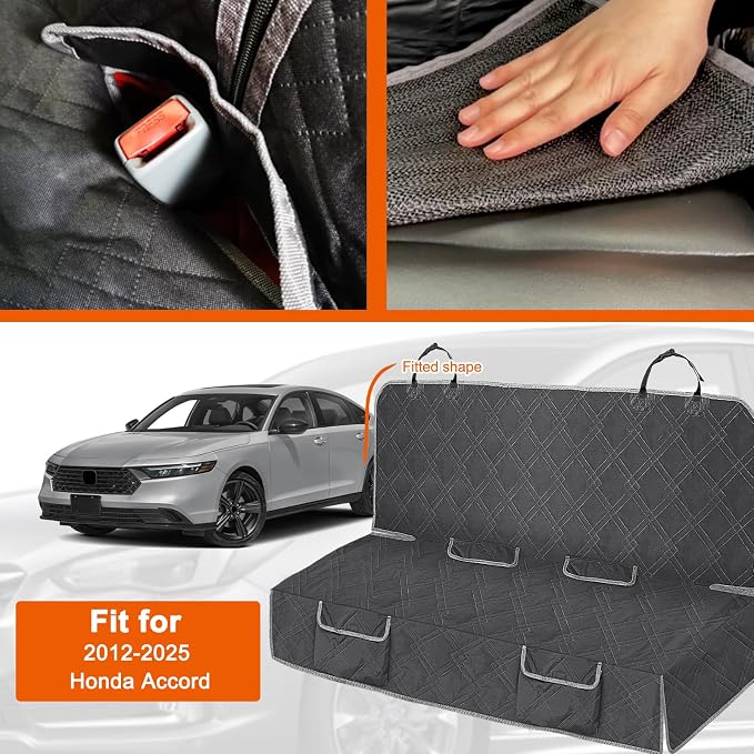 Dog Car Seat Cover for Honda Accord 2012-2025 | Waterproof Pet Bench Seat Cover for Back Seat, 600D Heavy Duty Scratch Proof Nonslip Truck Seat Covers for Dogs - Image 2