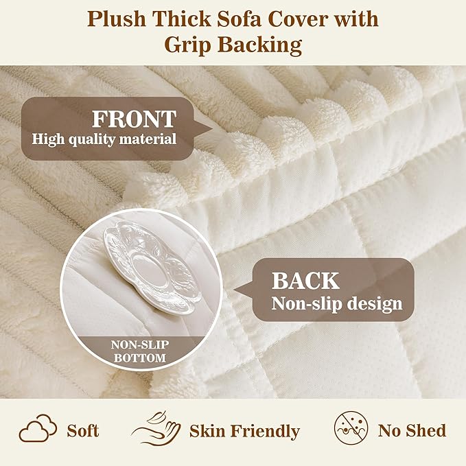 MYSKY HOME Couch Covers for Dogs, Non-Slip Sofa Cover, Cream, 27.6" x 59" | Couch Covers for Sofa, L Shaped Couch Cover, Sofa Covers Washable, Pet Friendly, Couch Cushion Cover, Love Seat Couch Cover - Image 5