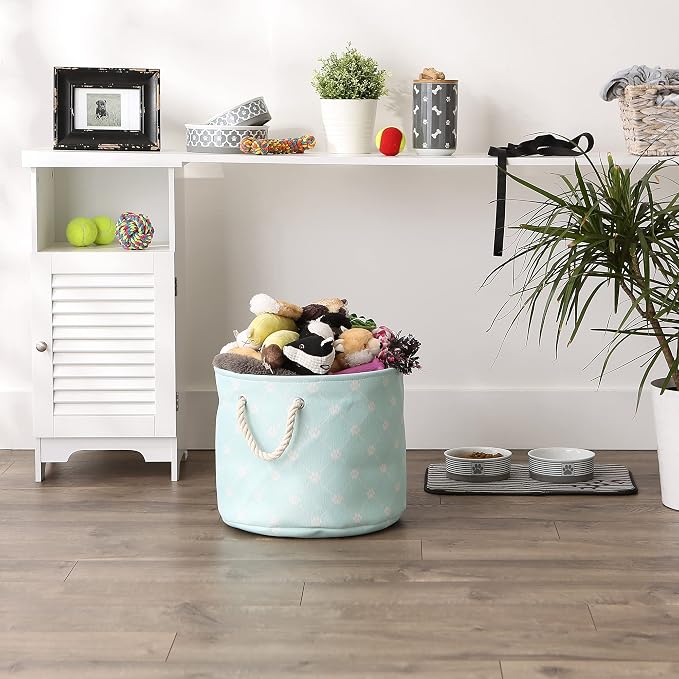 Bone Dry Pet Storage Collection Paw and Bone Print, Medium Round, 12x15x15, Aqua Trellis - Image 4