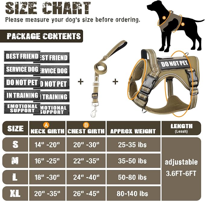Tactical Dog Harness and Leash Set with 10 Patches for Large Dogs | Heavy Duty Adjustable No Pull Service Dog Vest for Large Dogs with Dog Seat Belt,for Training Walking Hiking Brown XL - Image 5