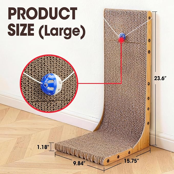 2 Pack Cat Scratcher, 23.6 Inch L Shape Vertical Cat Scratching Board with Ball Toy for Indoor Cats, Large Cat Scratching Post for Wall and Couch - Image 2
