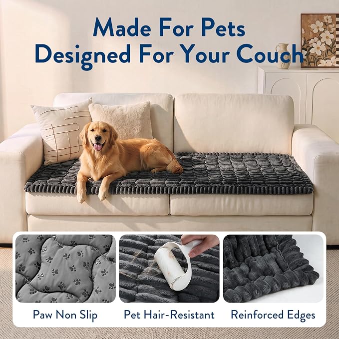 SureFit Couch Covers for Dogs,Non-Slip Washable Pet Friendly Sofa Protector | Non-Slip Paw Print Grip,Sofa Slipcovers for 2 Cushion Couch,Soft Thick Furniture Protector for Sofa Cushions(28x60"Dark Gray) - Image 5