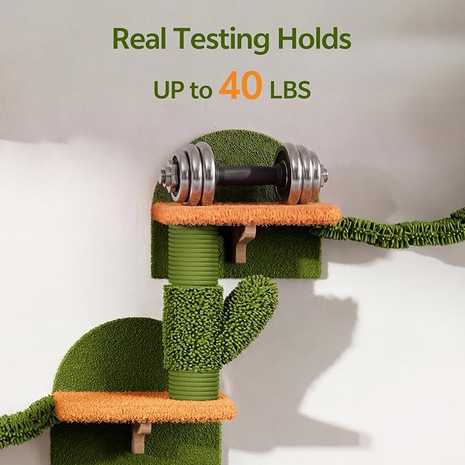 Cactus Floor to Ceiling Cat Tower, 14-in-1 Cat Wall Shelves, Green | Cats Tree with Adjustable Height(87-104 IN), Cat Climbing Wall Furniture Set for Adult Cats, with Scratching Post, Cloud - Image 4