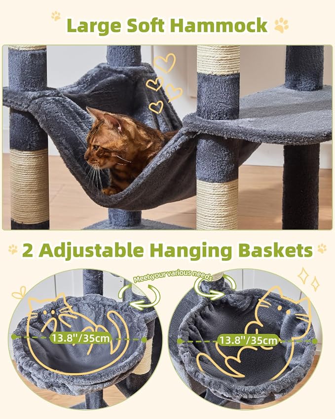 Taoqimiao 76in Cat Tree, Tall Sturdy Cat Tower for Large Indoor Cats MS046G | Easy assembly, Sturdy, Multi Level, Easy Clean, Cozy Condo, Perches, Baskets, Suitable for Kittens and Adult Cats - Image 4