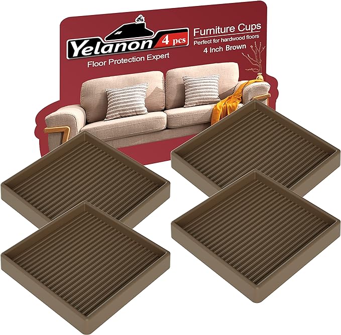 Yelanon Furniture Coasters,4 Pcs 4” Furniture Caster Cups - Non Slip Pads Hardwood Floors - Non Skid Furniture Grippers, Rubber Furniture Feet, Anti Slide Floor Protector for Bed Couch Stoppers by Yelanon