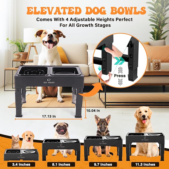Elevated Dog Bowls with Collapsible Scoop, Slow Feeder Dog Bowls & No-Spill Water Bowl, Raised Dog Bowl Stand 4 Adjustable Heights for Small, Medium & Large Dogs - Image 2