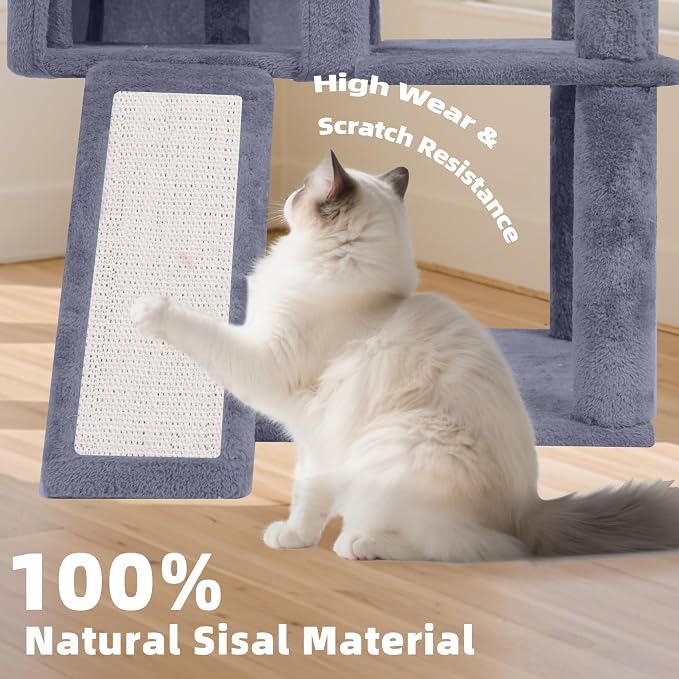 TWDEPART 55" All-in-One Cat Tree Tower with Scratching Board & Posts Cozy Sleeping Perch Hammock and Toy Balls,Grey - Image 4