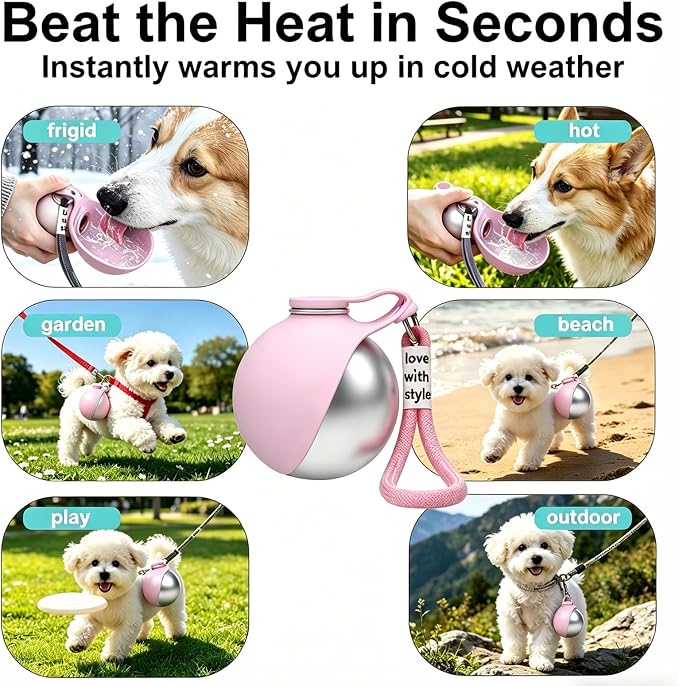 Portable Dog Water Bottle, Flip-Top Silicone Bowl Design, Insulated Hot & Cold Retention Material, One-Hand Leakproof Use, Perfect for Walking & Hiking, 10oz (Pink, No Print) - Image 2