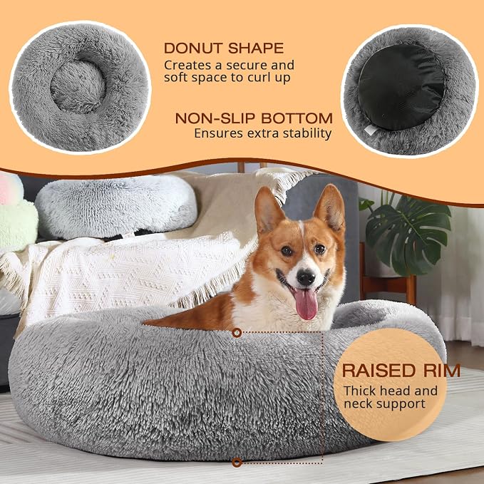 JOLLYVOGUE Dog Bed, Calming Anti-Anxiety Large Dog Bed, Fluffy Donut Cushion for Medium and Large Pets (27"/30"/36") - Image 5