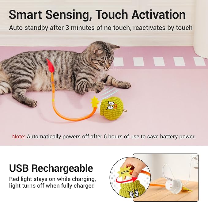 Potaroma Interactive Cat Toy with Motion Sensor, Chirping Sound & Catnip | Mesh Tail, Rechargeable Smart Rolling Ball for Bored Indoor Kittens & Adult Cats 3 Inches - Image 7