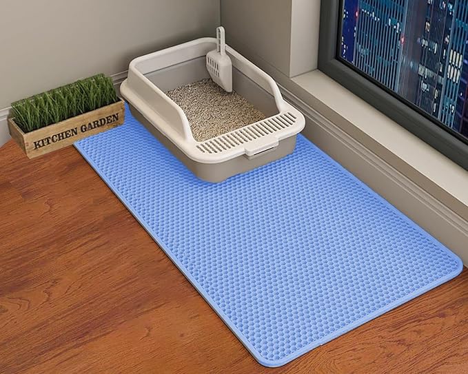 HCY&WLD Cat Litter Mat, Double Layer Cat Litter Box Mat (45x26 Inch, Blue) | Waterproof Urine-Proof Non-Slip Litter Trapping Mat, Soft on Kitty Paws, Scratch-Resistant, Scatter Control, Easy to Clean by HCY%26WLD