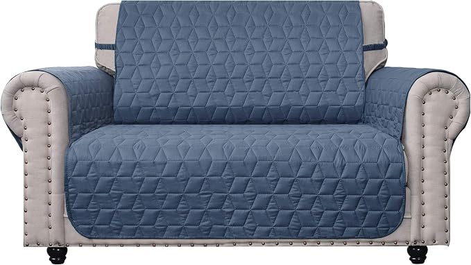 Ameritex Loveseat Cover Water-Resistant Quilted Furniture Protector with Back Nonslip Paws Slipcover for Dogs, Kids, Pets Loveseat Slipcover Stay in Place for Leather (Blue, 46'') by Ameritex