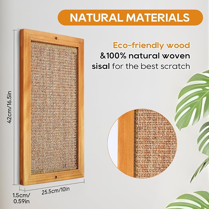 Cat Scratching Post - 2PCS Large, Wooden Sisal Cats Wall Scratcher, Floor or Wall Mounted Vertical Cat Scratch Pad for Indoor Cats Adults or Kittens, Cat Wall Furniture Protector - Image 3