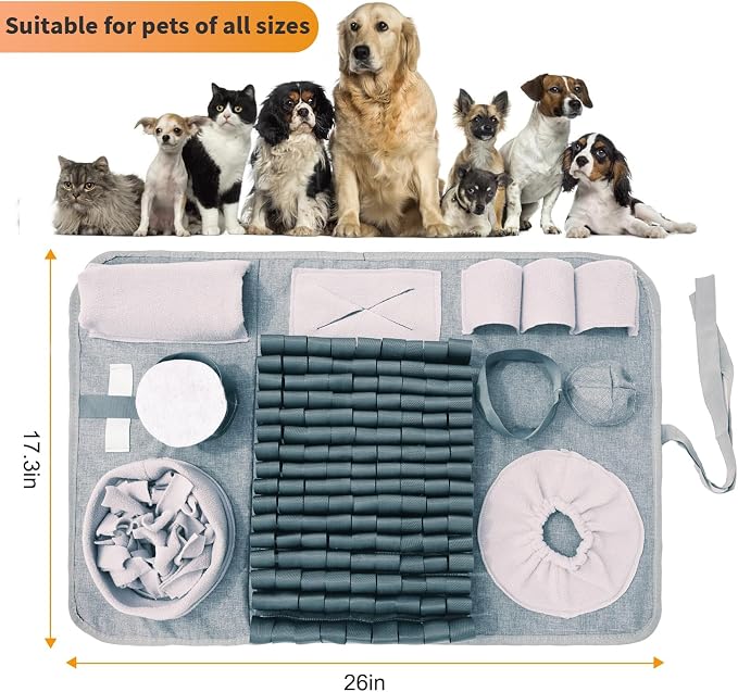 Snuffle mat for Dogs Iteractive Dog Puzzle Toy Used for Training Stress Relief This sniffing mat effectively slows your dog's eating pace. Suitable for indoor and outdoor use. Gray (26 x 17 inches) - Image 2