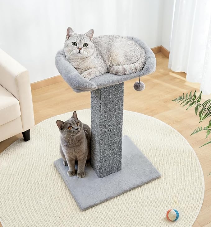 Made4Pets 32" Carpet Cat Scratching Post with Bed for Indoor Cats, Grey | Carpet Cat Scratcher, Raised Perch with Removable Washable Cover, Wide Base, Hanging Ball, Compact Indoor Design - Image 9