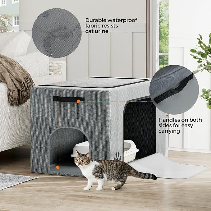 Hidden Cat Litter Box Enclosure with Cat Bed, Foldable Fabric Cat House | Tool-Free Assembly, Front Zipper Access, Spacious Interior, Easy Daily Cleaning, Fits Most Standard Litter Boxes - Image 5