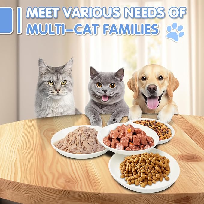 6 Pack Cat Food Bowl, Ceramic Cat Bowls, Anti Whisker Fatigue Cats Bowl Set | 5.5 Inches Shallow Wide Kitten Plates for Food and Water (White-C) - Image 4