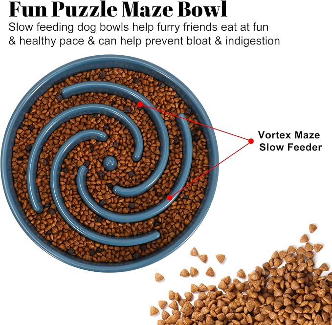 Blue Slow Feeder Maze Puzzle Bowl - Large Dog Non Slip Food Feeding Dishes for Medium Dogs, Interactive, Bloat Stop, Choking Prevention, Healthy - Image 2