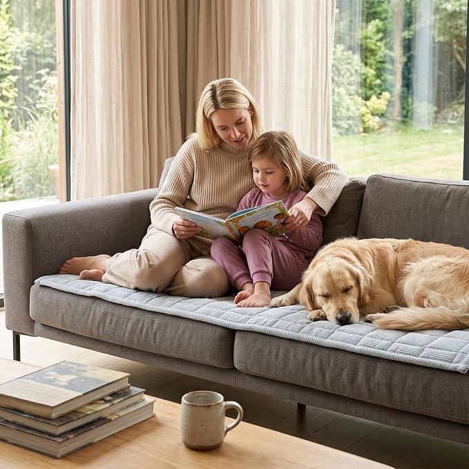 Fixwal Waterproof Corduroy Dog Couch Cover, 27.6" x 59", Light Gray | Integrated TPU Barrier, Non-Slip Backing, Machine Washable, Pet Friendly, Easy Clean Pet Hair, Soft Sofa Cushion Protector - Image 8