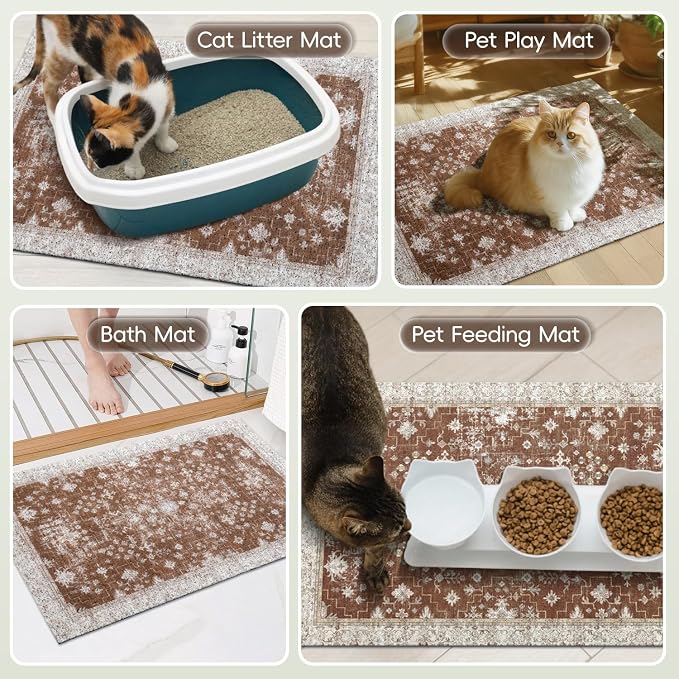 Cat Litter Mat Litter Trapping Mat, 24"x15" Waterproof Urine Proof Litter Box Mat Catcher Mat Non-Slip Washable for Kitty Kitten, Brown - Image 7